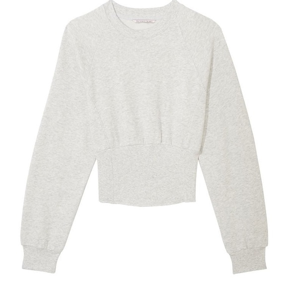 VS Snow Heather Grey Cotton Fleece Corset Crewneck Sweatshirt - Picture 4 of 12